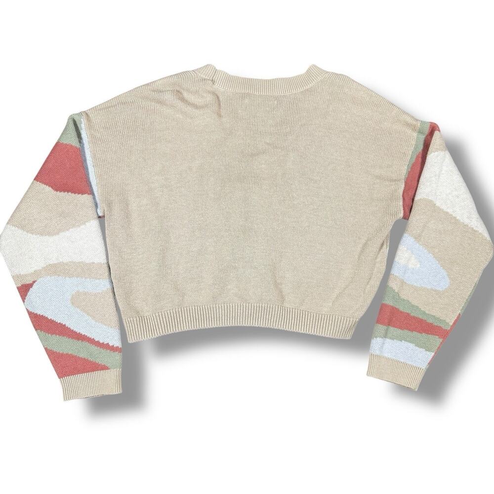 Hollister Womens Color Block Cardigan Sweater Beige Cotton Blend Size L Coquette - Picture 4 of 5